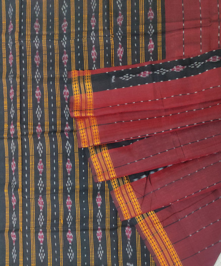 Maroon black cotton handwoven sambalpuri saree
