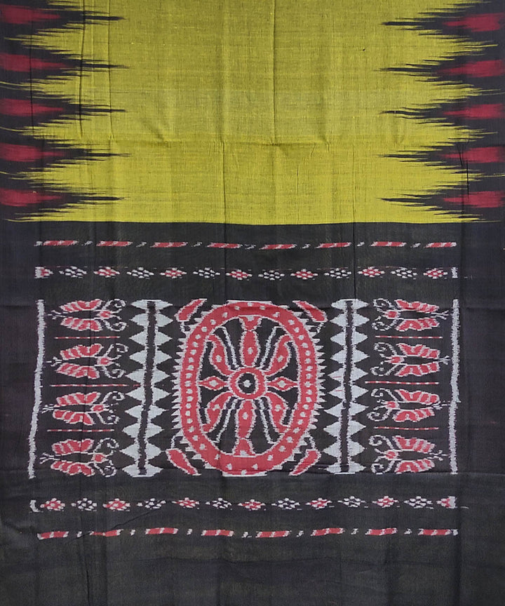 Lime green black handwoven cotton odisha ikat saree