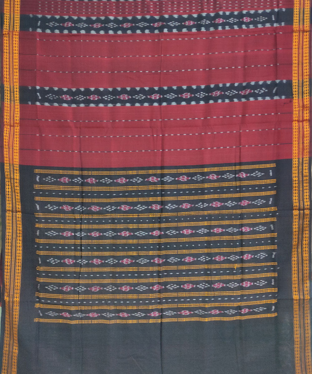 Maroon black cotton handwoven sambalpuri saree