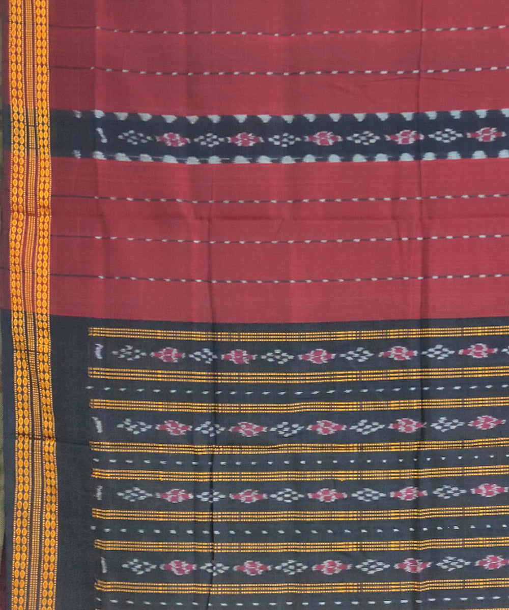 Maroon black cotton handwoven sambalpuri saree