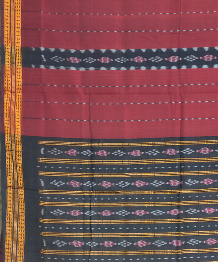Maroon black cotton handwoven sambalpuri saree