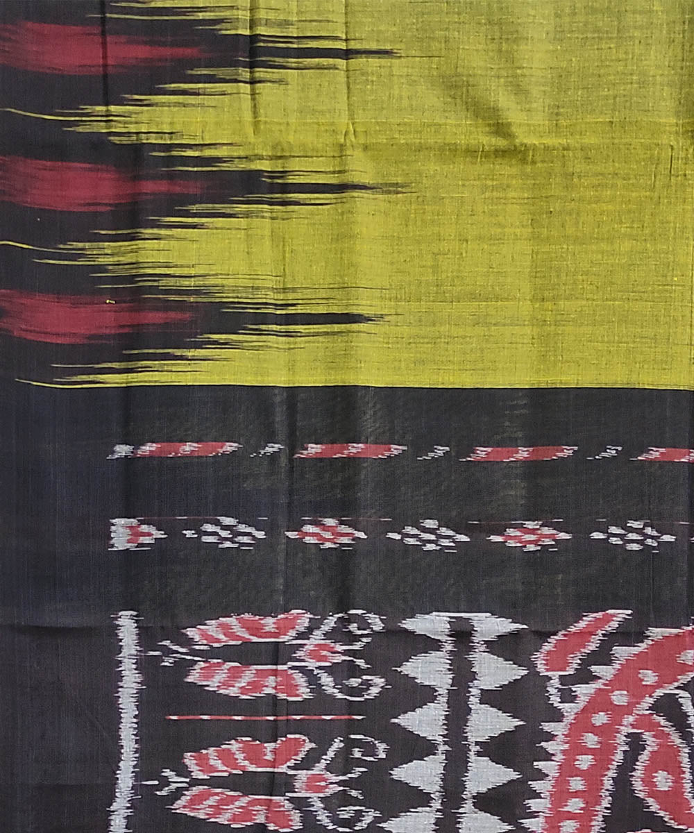 Lime green black handwoven cotton odisha ikat saree