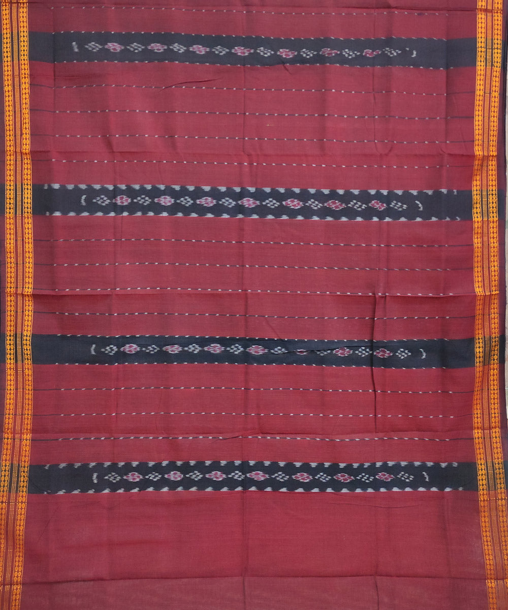 Maroon black cotton handwoven sambalpuri saree