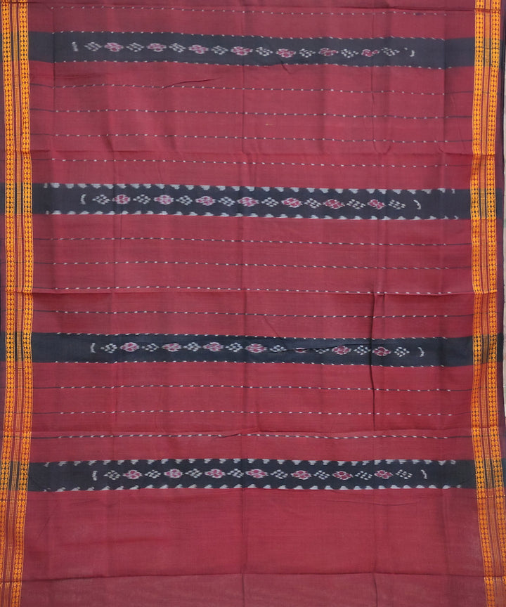 Maroon black cotton handwoven sambalpuri saree