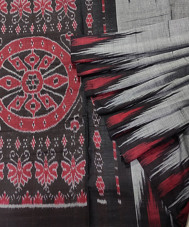 Grey black handwoven cotton odisha ikat saree