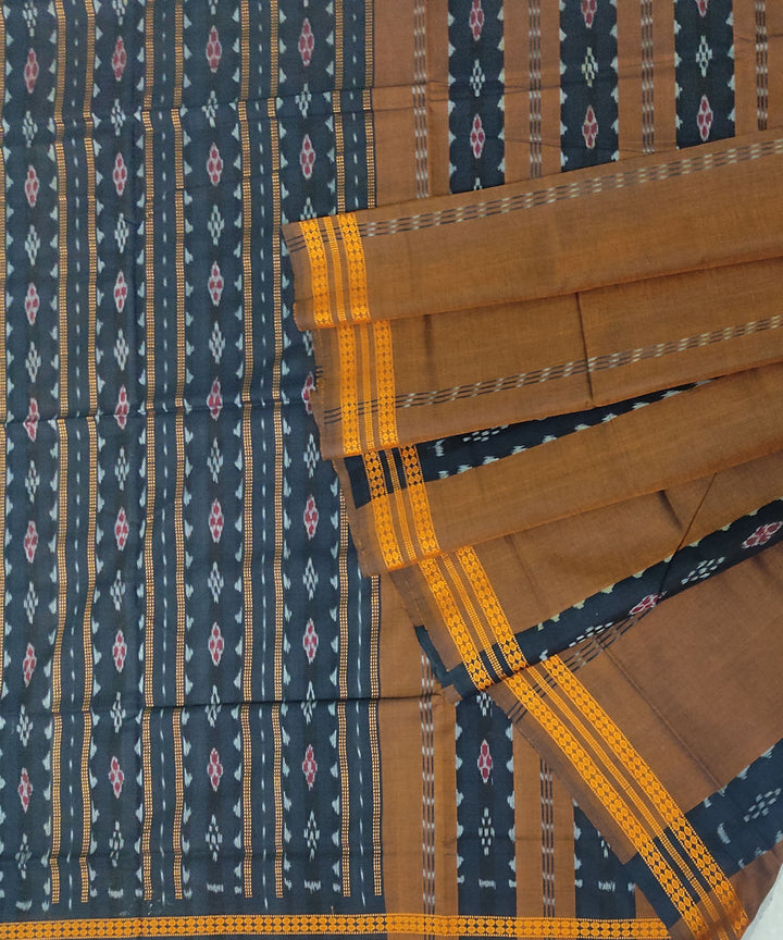 Brown black cotton handwoven sambalpuri saree