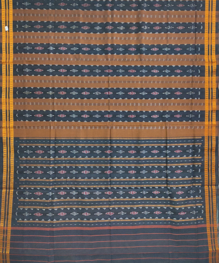 Brown black cotton handwoven sambalpuri saree