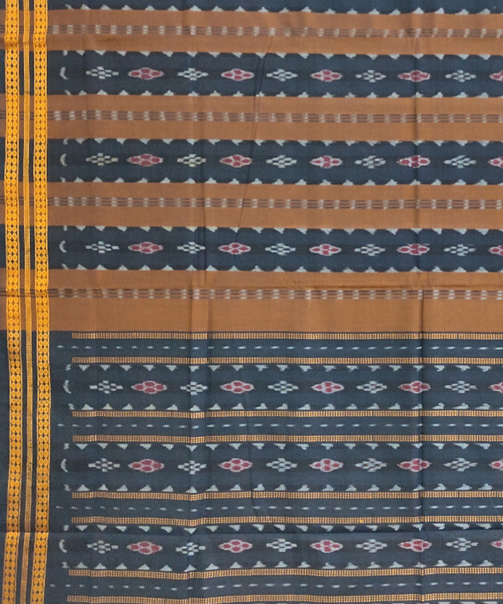 Brown black cotton handwoven sambalpuri saree