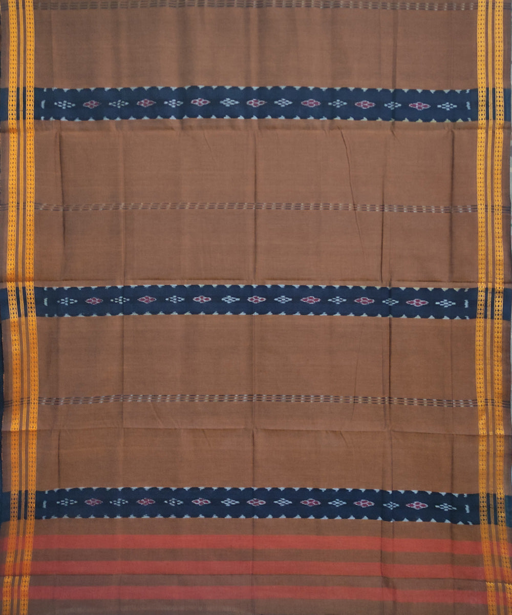 Brown black cotton handwoven sambalpuri saree