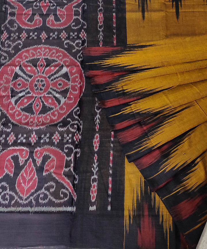Mustard black handwoven cotton odisha ikat saree