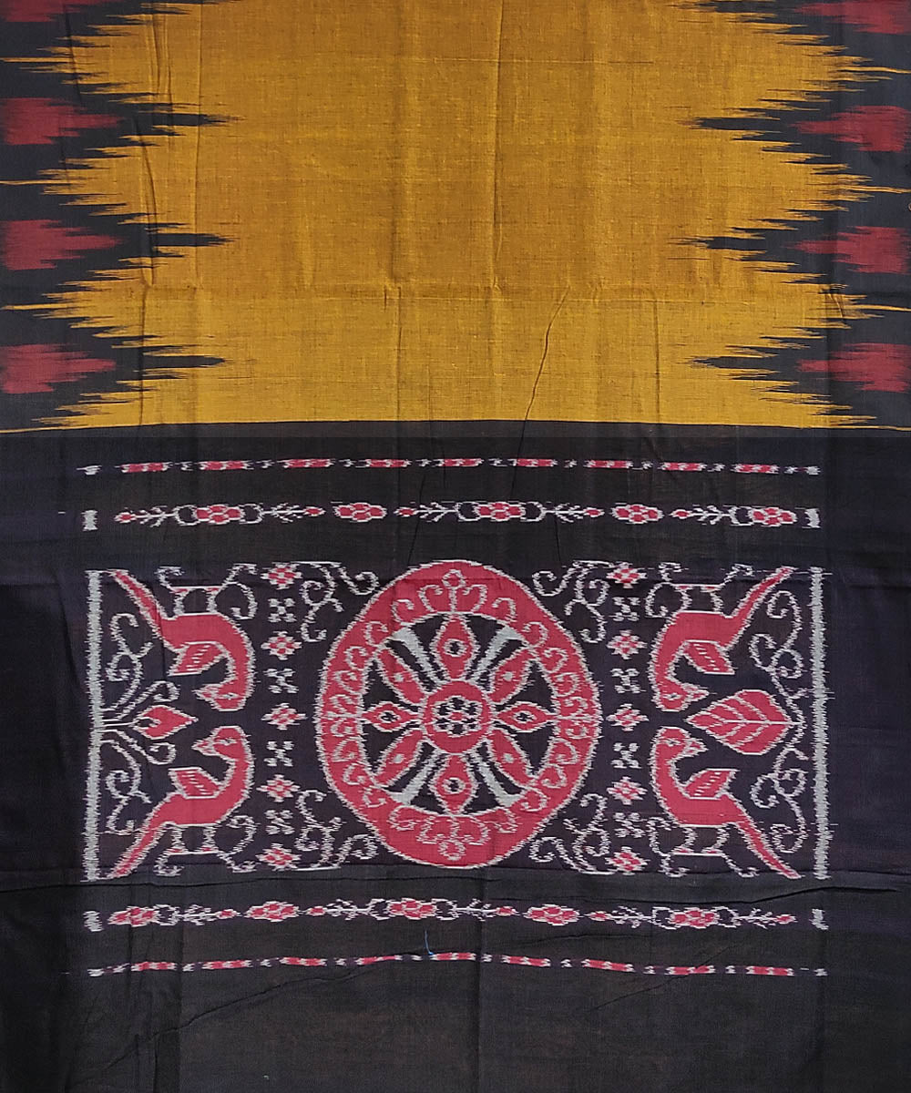 Mustard black handwoven cotton odisha ikat saree