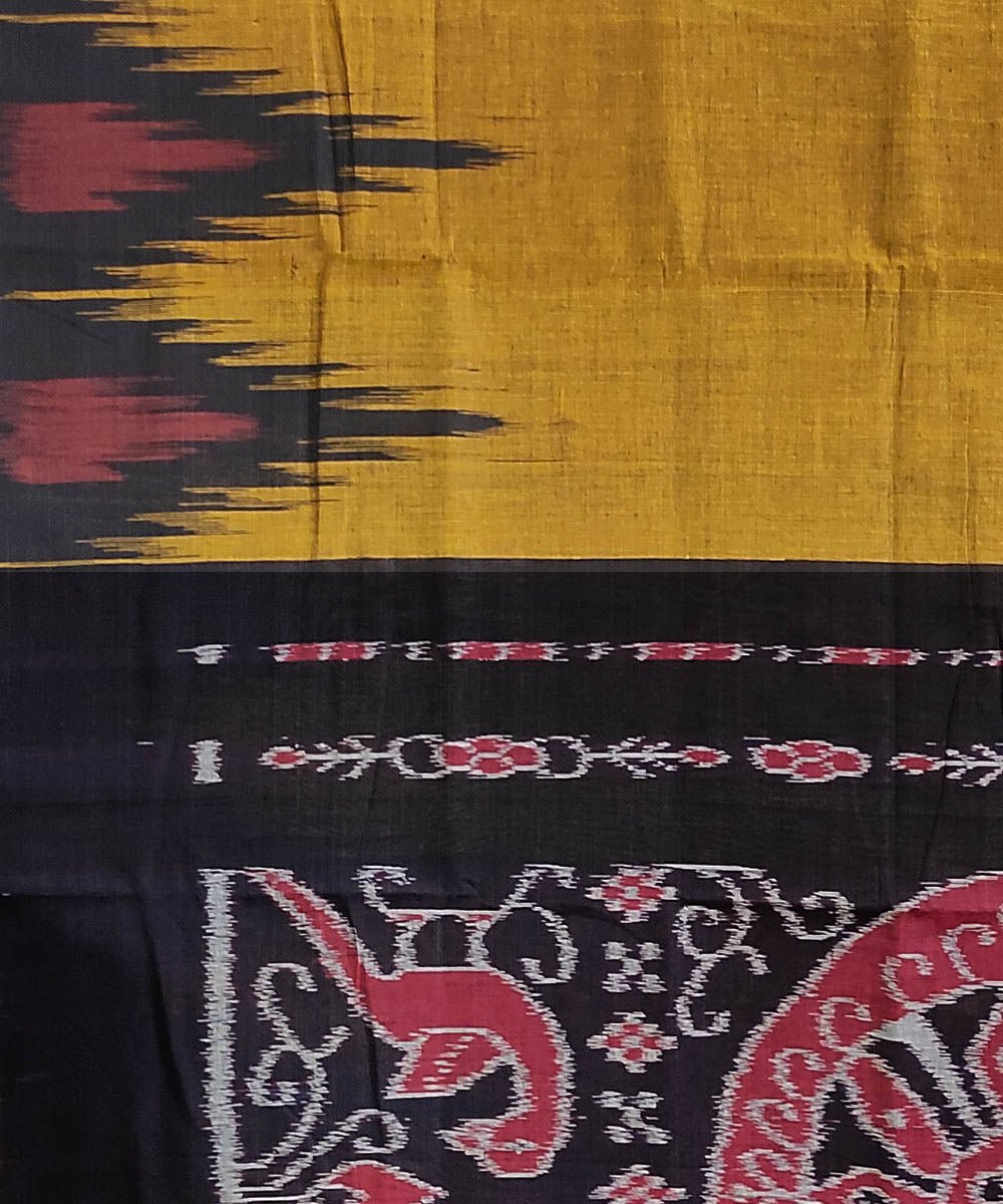 Mustard black handwoven cotton odisha ikat saree