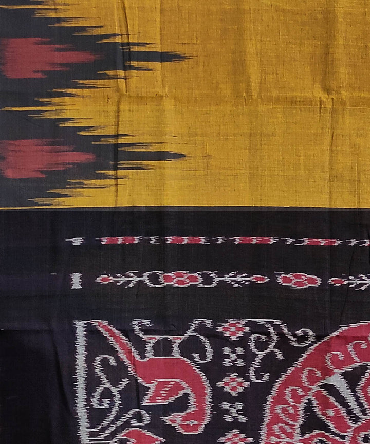 Mustard black handwoven cotton odisha ikat saree