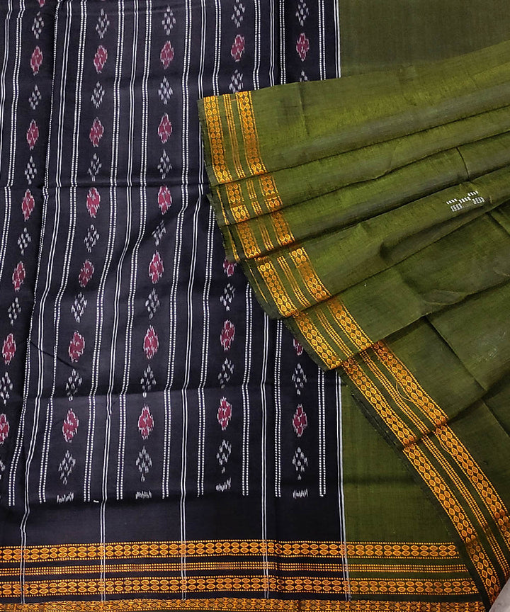 Olive green blue handwoven cotton odisha ikat saree