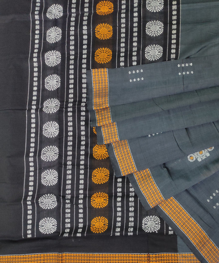 Grey black cotton handwoven bomkai saree