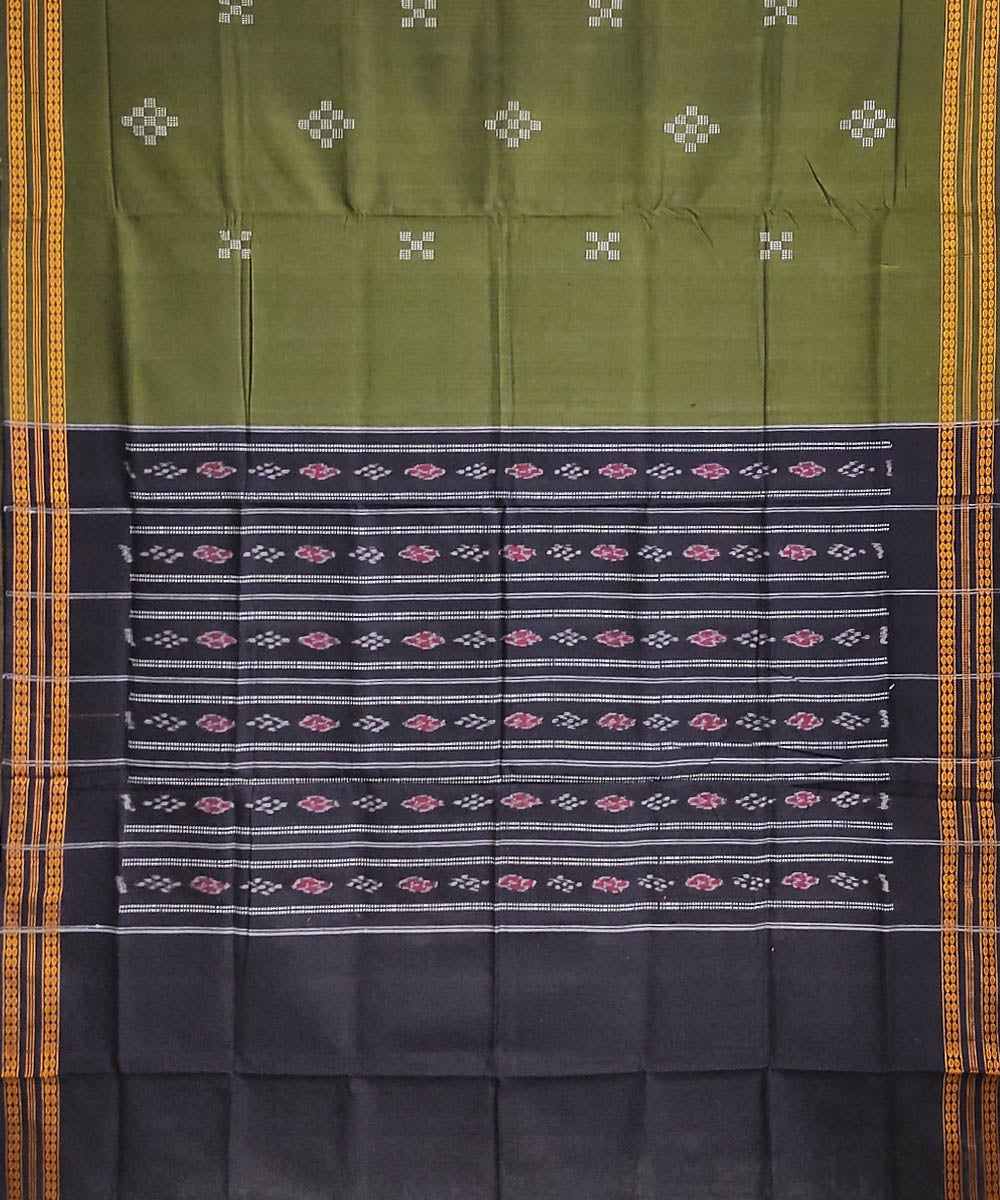 Olive green blue handwoven cotton odisha ikat saree