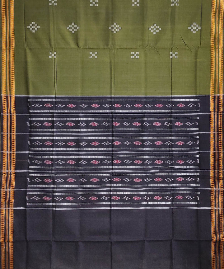 Olive green blue handwoven cotton odisha ikat saree