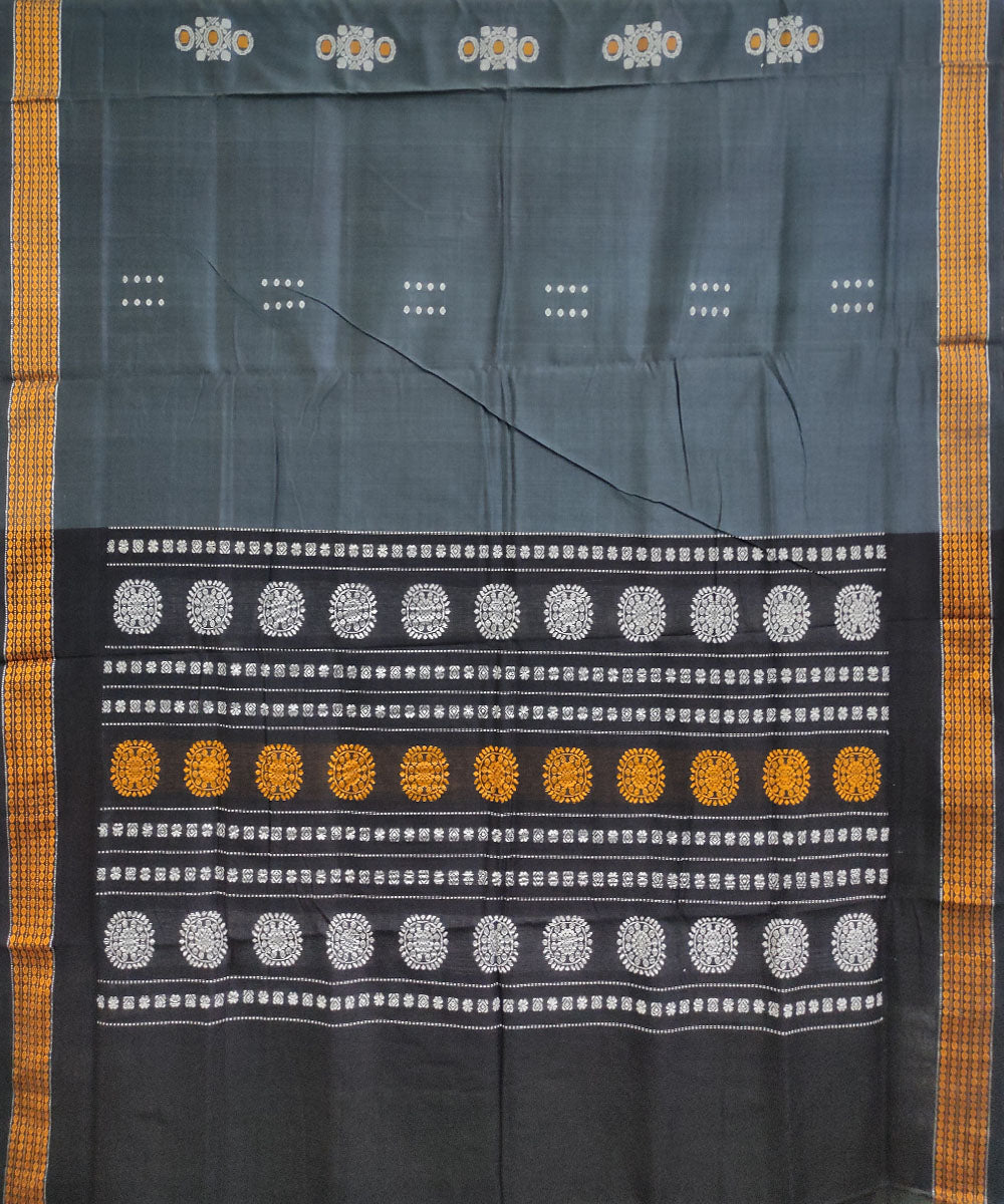 Grey black cotton handwoven bomkai saree