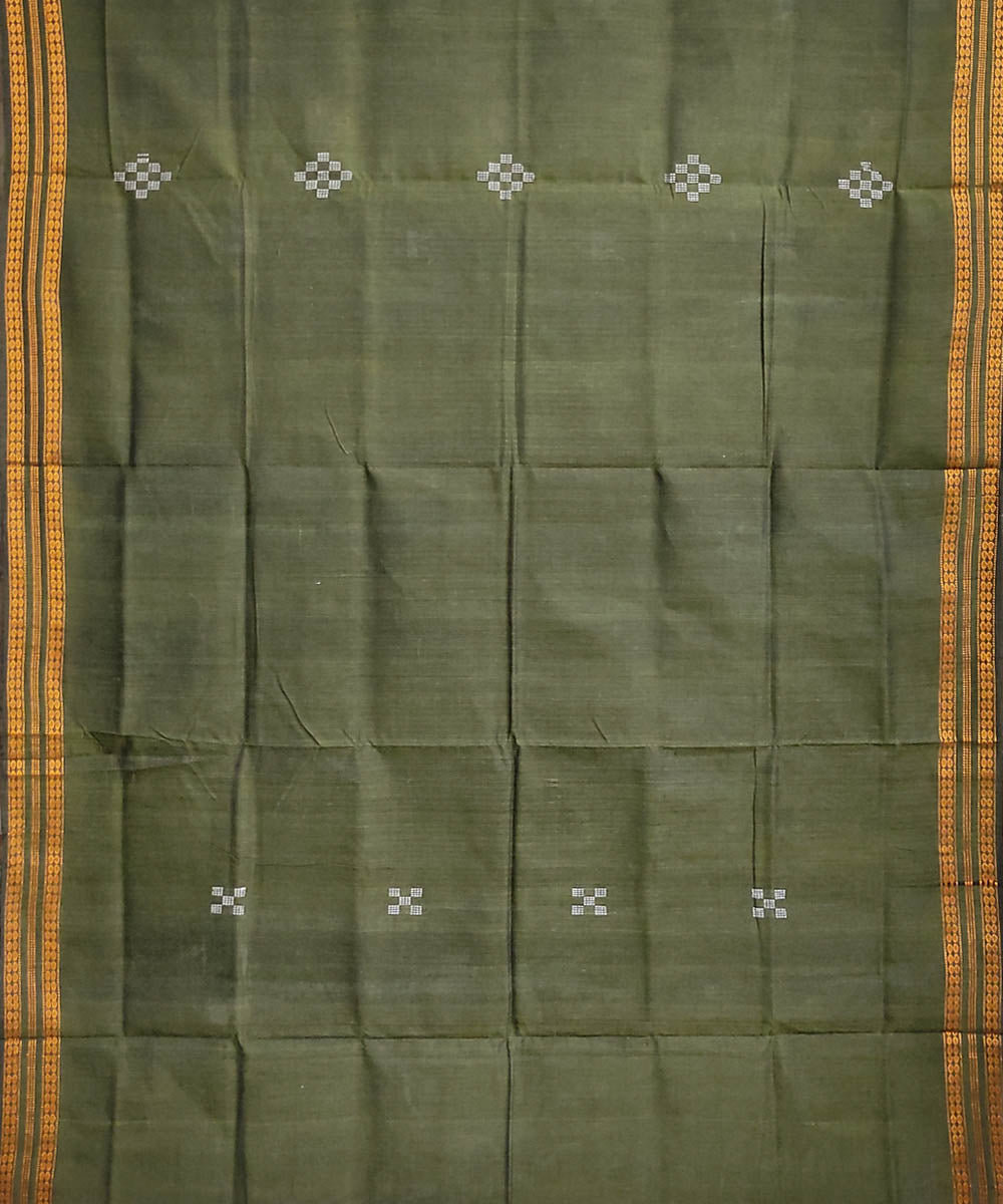 Olive green blue handwoven cotton odisha ikat saree