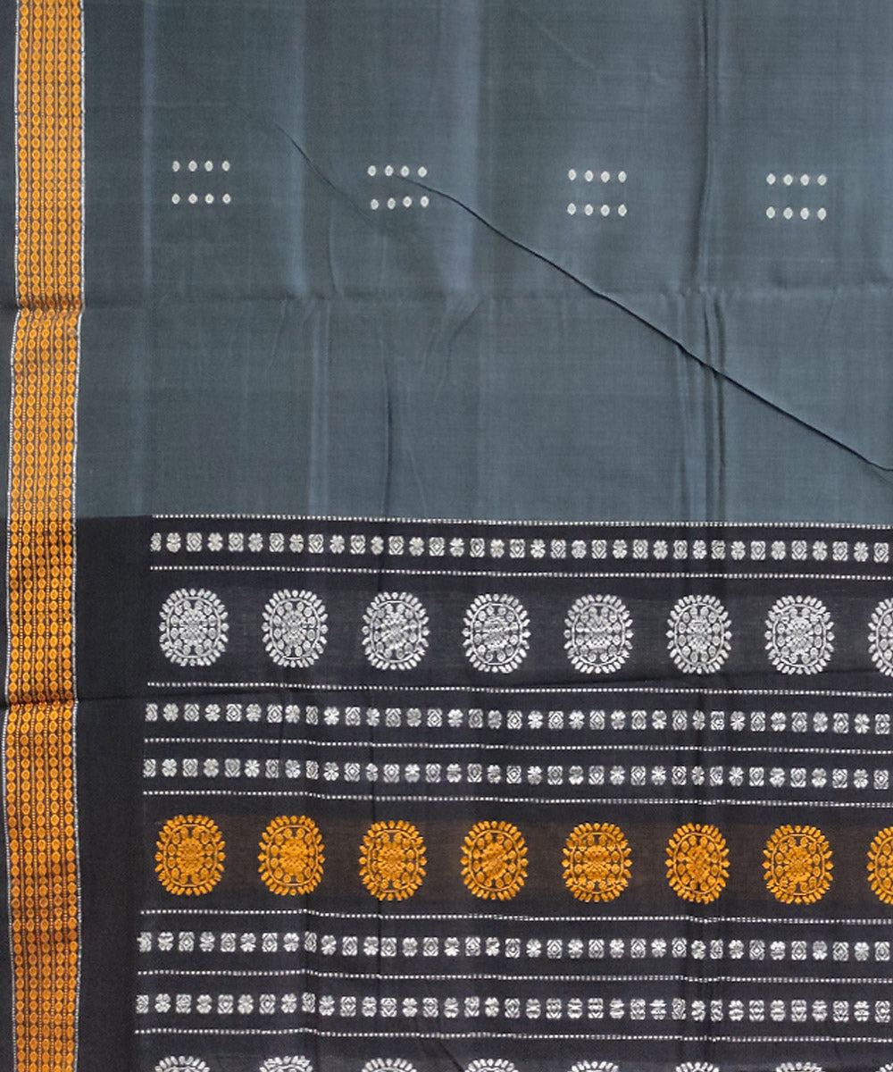 Grey black cotton handwoven bomkai saree