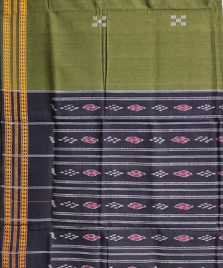 Olive green blue handwoven cotton odisha ikat saree