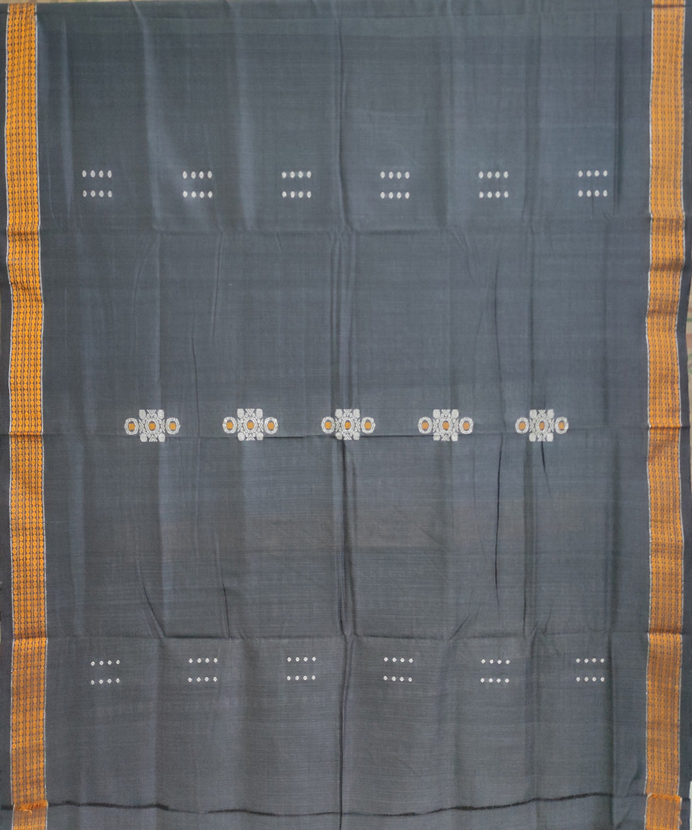 Grey black cotton handwoven bomkai saree