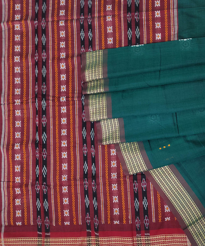 Dark green maroon cotton handwoven nuapatna saree