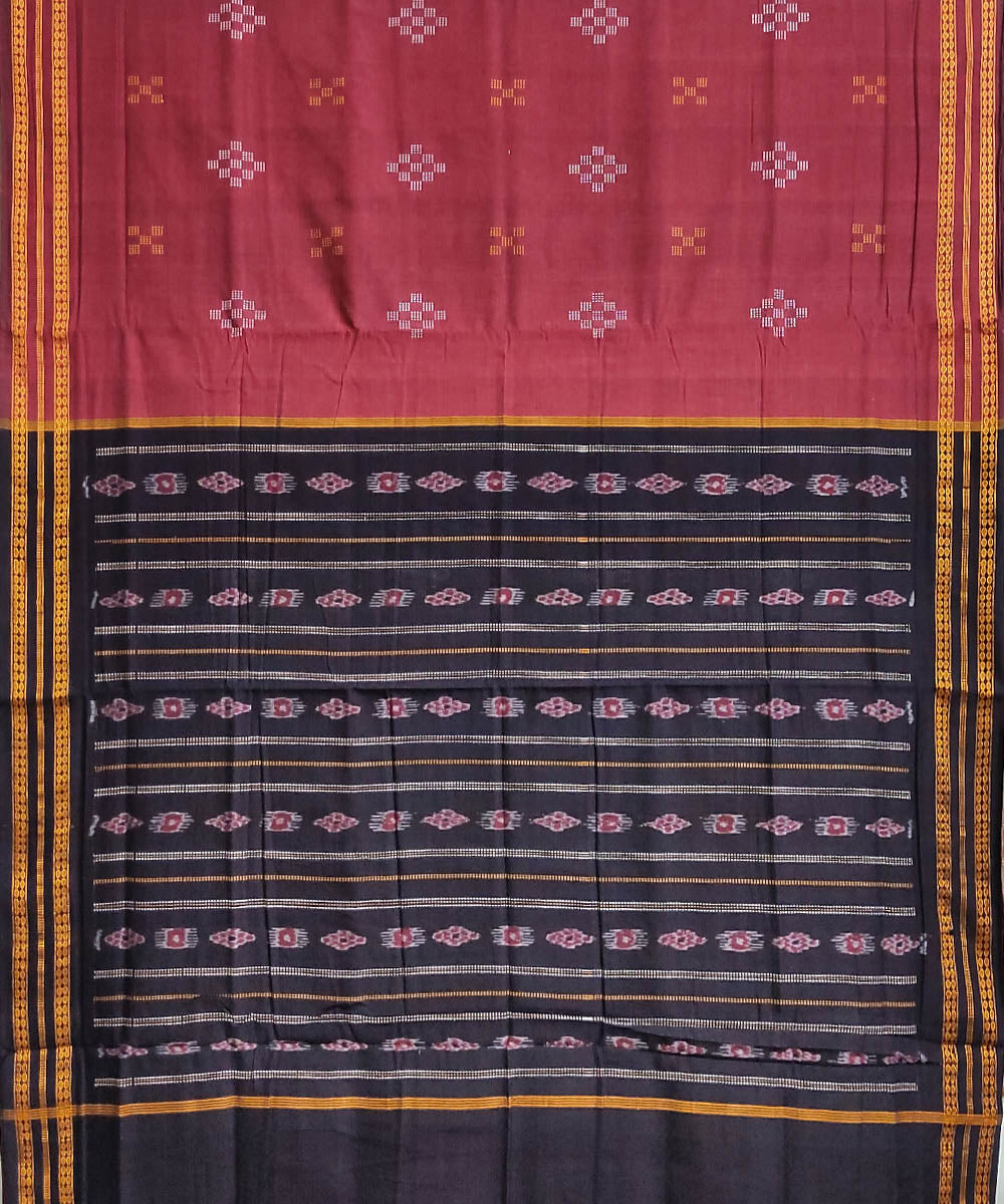 Dark terra cotta brown and black handwoven cotton nuapatna saree