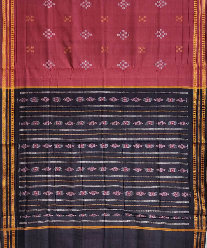 Dark terra cotta brown and black handwoven cotton nuapatna saree