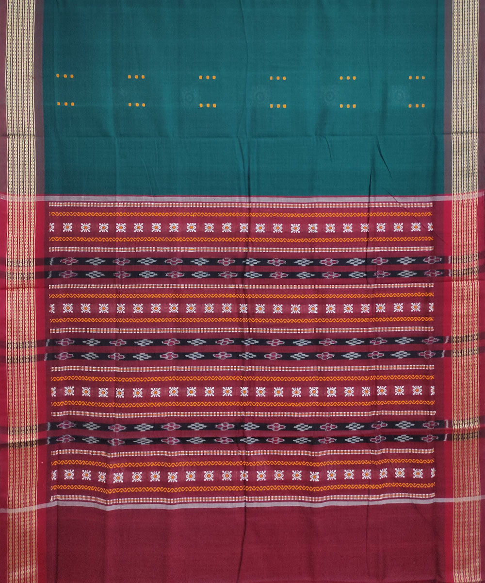 Dark green maroon cotton handwoven nuapatna saree