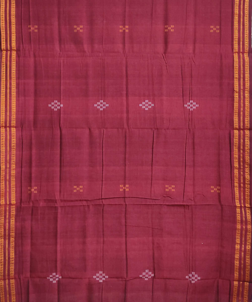 Dark terra cotta brown and black handwoven cotton nuapatna saree