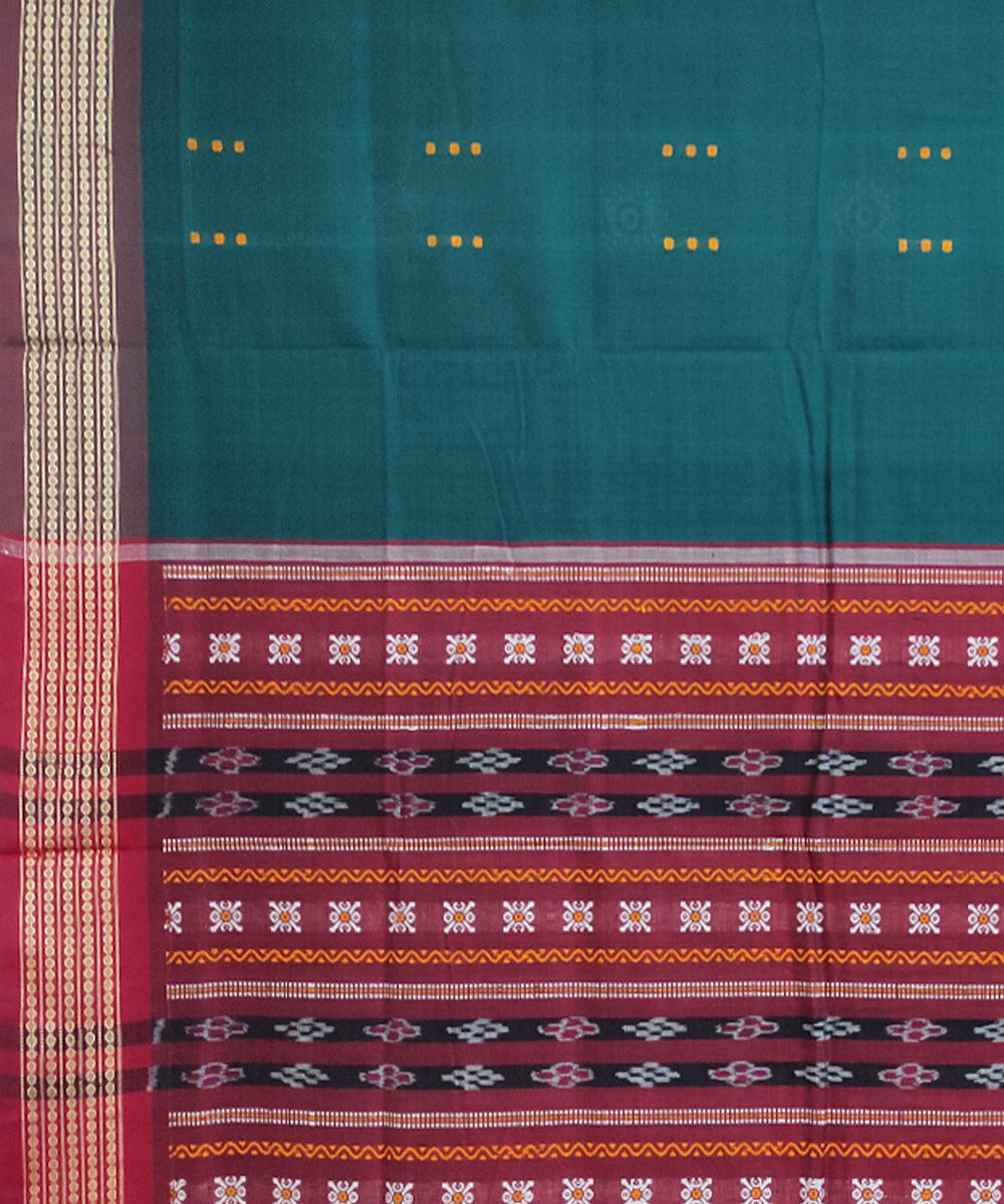 Dark green maroon cotton handwoven nuapatna saree