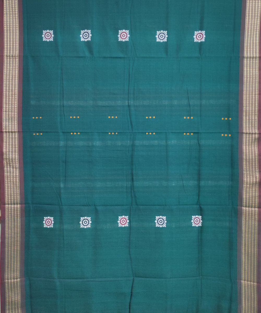 Dark green maroon cotton handwoven nuapatna saree