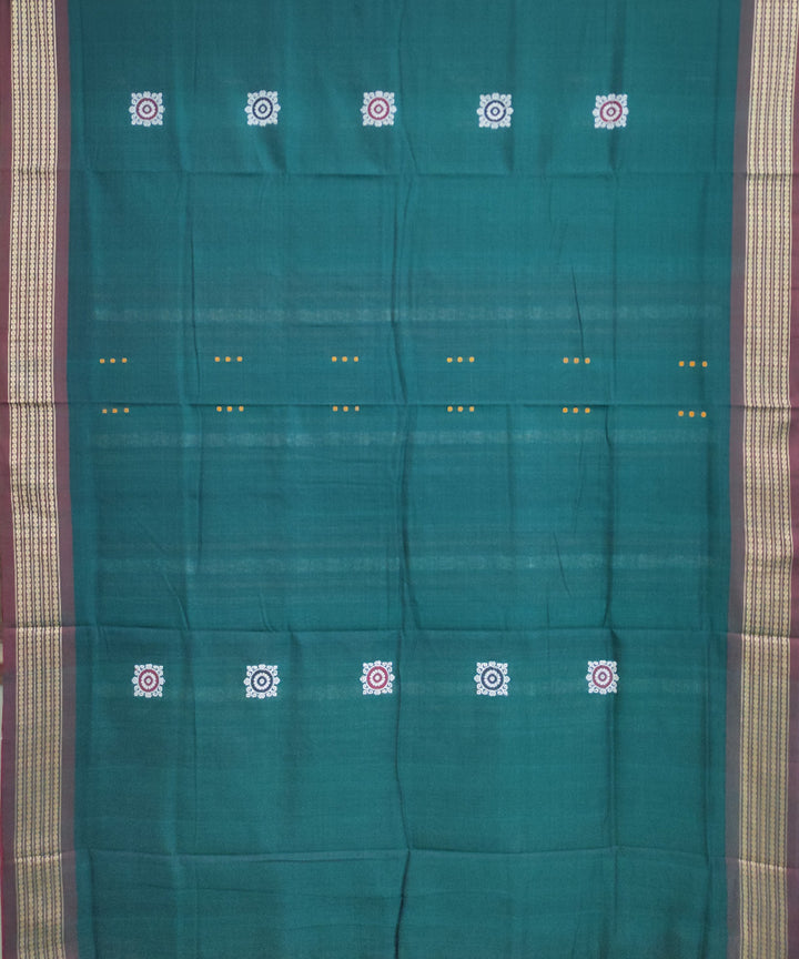 Dark green maroon cotton handwoven nuapatna saree