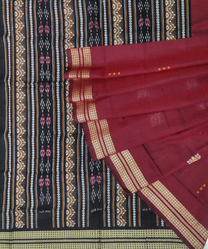 Maroon black cotton handwoven sambalpuri saree