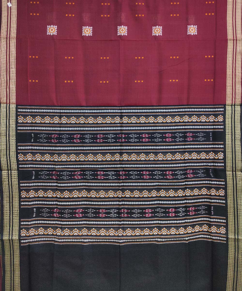 Maroon black cotton handwoven sambalpuri saree