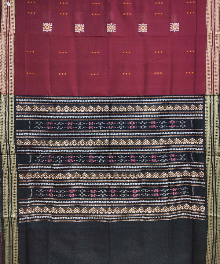 Maroon black cotton handwoven sambalpuri saree