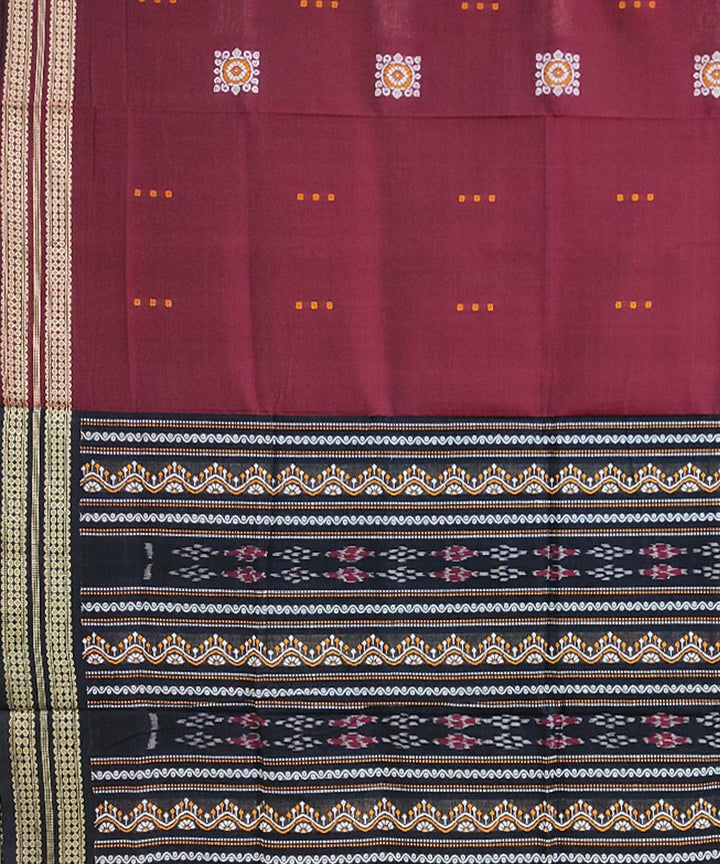 Maroon black cotton handwoven sambalpuri saree