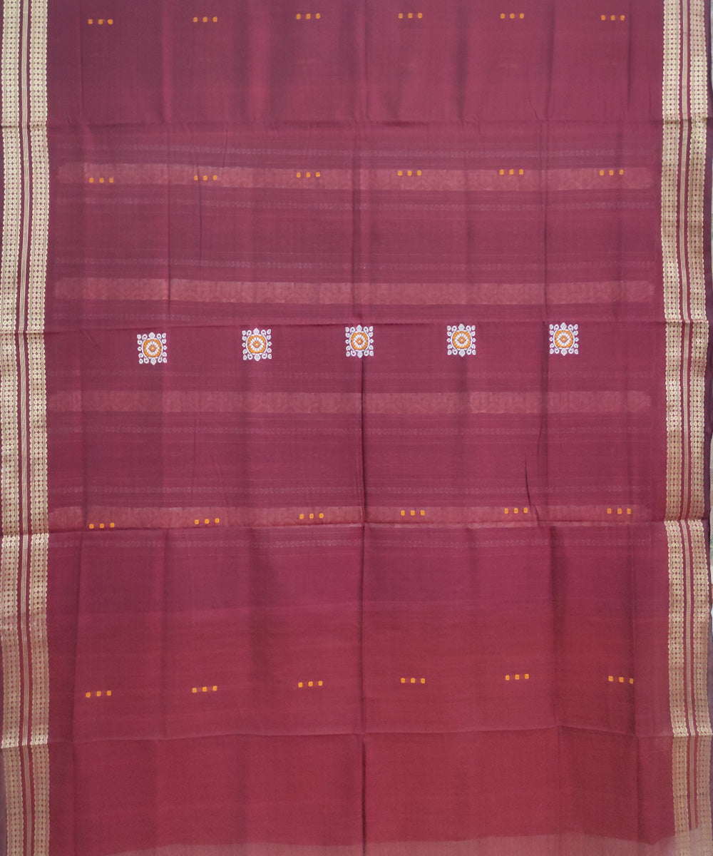 Maroon black cotton handwoven sambalpuri saree