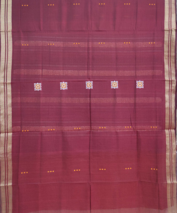 Maroon black cotton handwoven sambalpuri saree