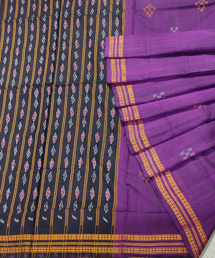 Lavender black handwoven cotton odisha ikat saree