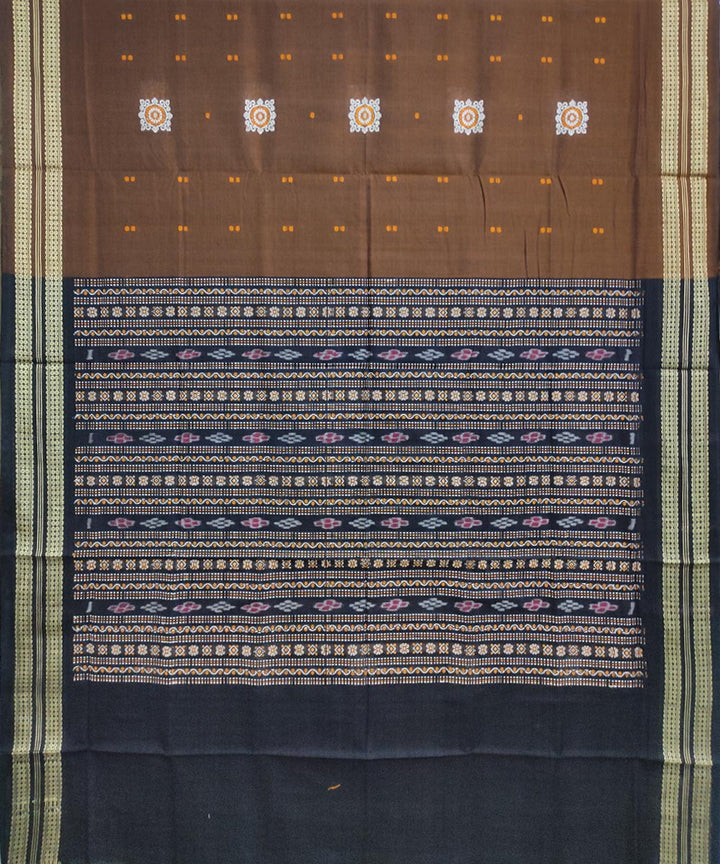 Brown black cotton handwoven sambalpuri saree