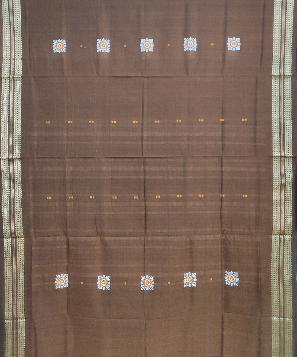 Brown black cotton handwoven sambalpuri saree