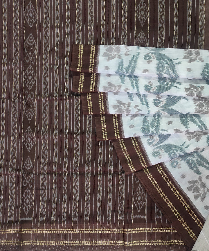Grey white brown handloom cotton nuapatna saree