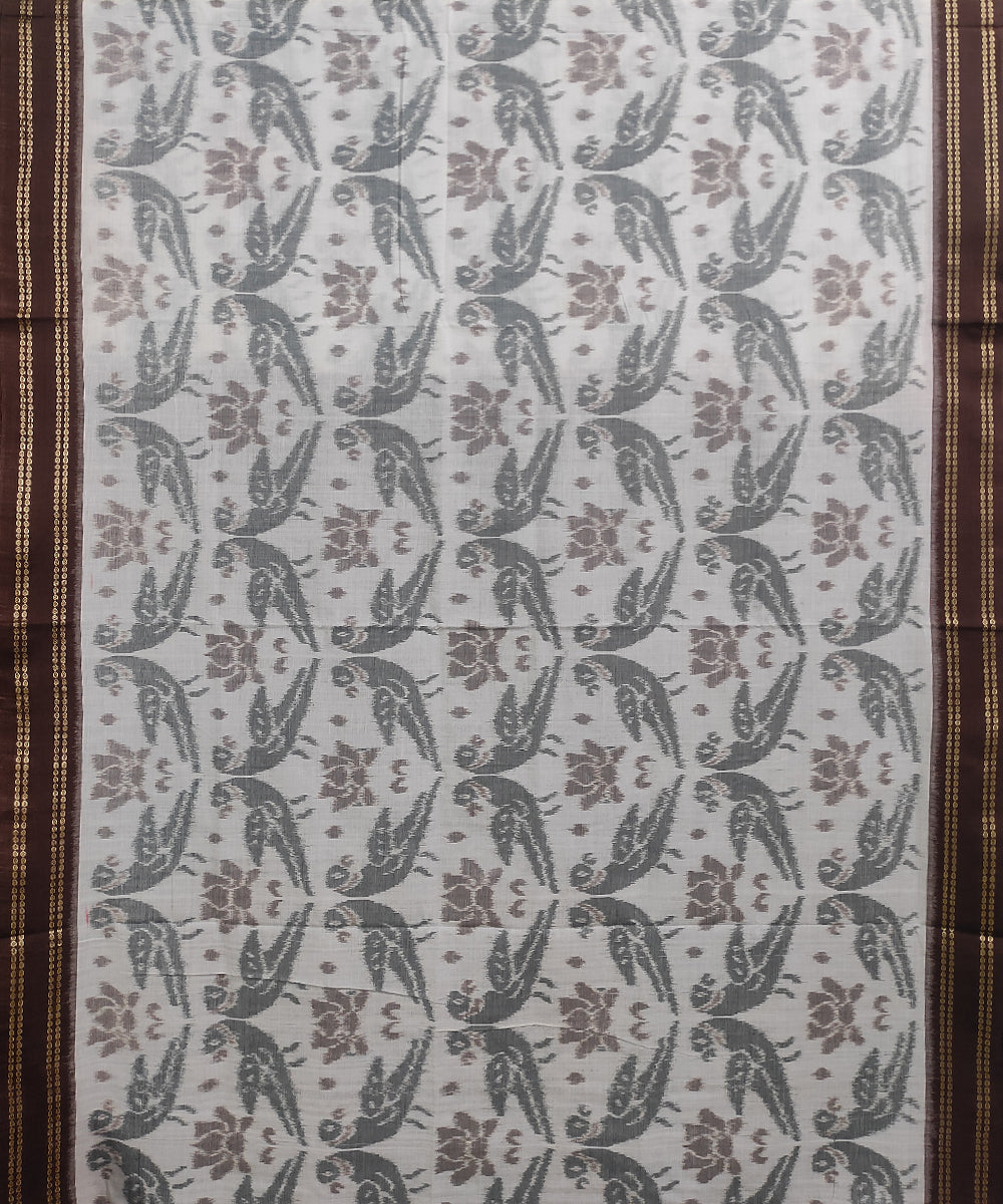 Grey white brown handloom cotton nuapatna saree