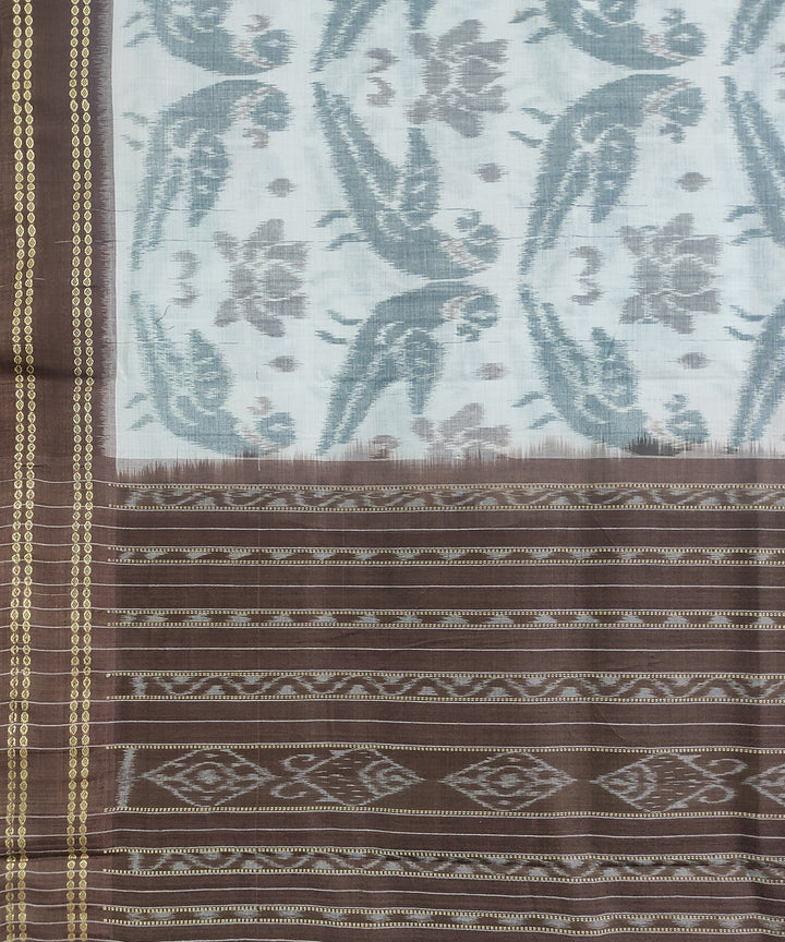 Grey white brown handloom cotton nuapatna saree
