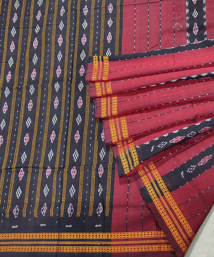 Maroon black handloom cotton odisha ikat saree