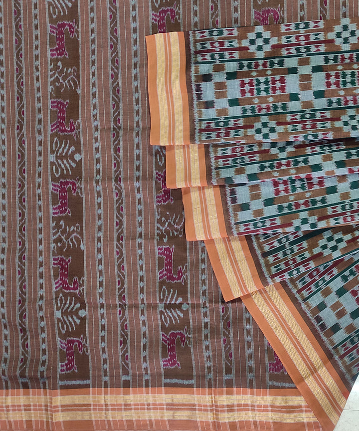 Brown peru cotton handwoven sambalpuri saree