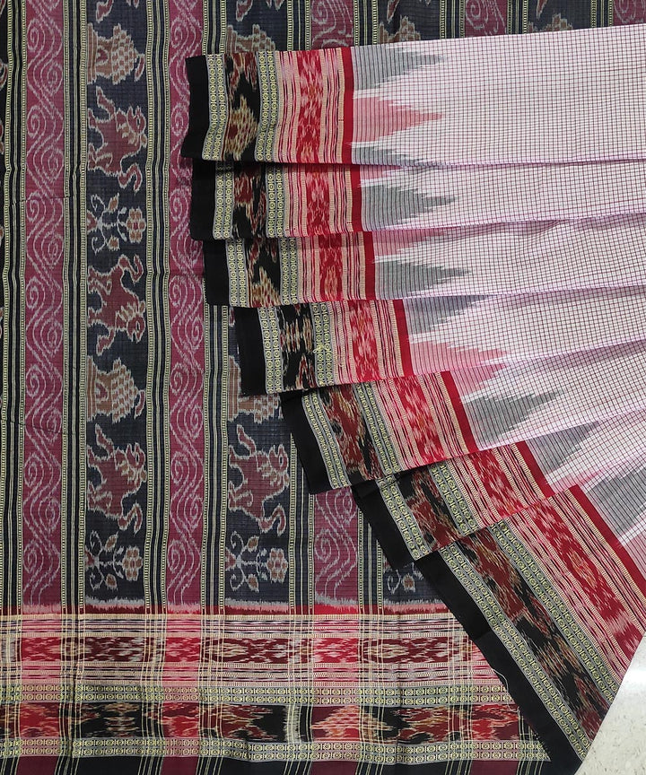 Off white black cotton handwoven sambalpuri saree