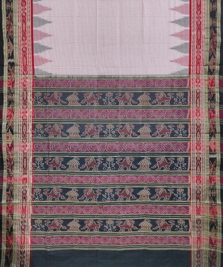 Off white black cotton handwoven sambalpuri saree